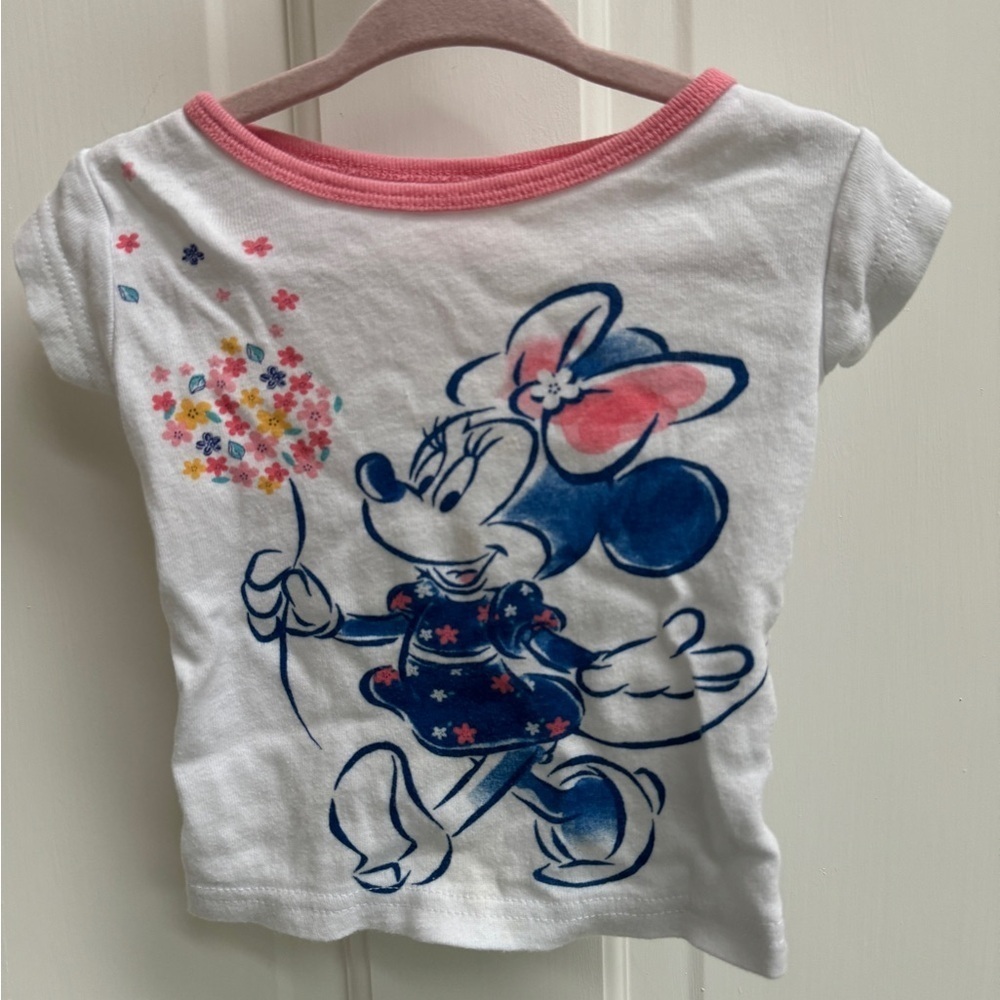 Disney Junior Minnie Mouse 12M White Pink & Blue Short Sleeve Top Blouse